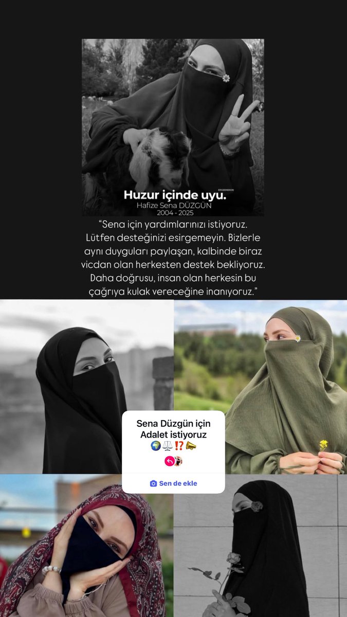 SENA DÜZGÜN'e DESTEK VERMEK AMACIYLA SOSYAL MEDYADA PAYLAŞIR MISINIZ? Merhaba
İnşallah bir çok kişiye ulaşır ilk haberi okuduğumda başka nedenler olabileceği düşüncesi geldi ve bugün diğer haberleri gördüğümde destek vermek istedim teşekkürler..
#senadüzgün #adalet