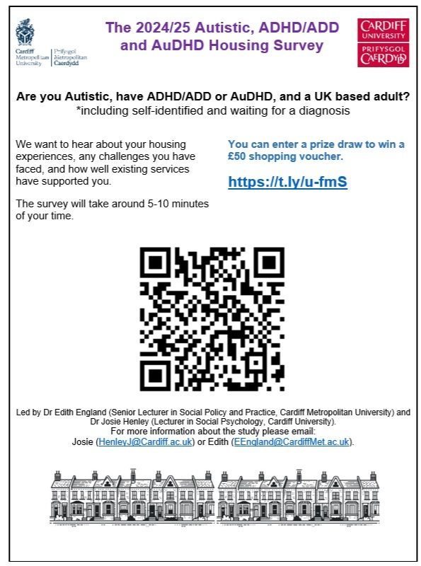 Last few days of our syrvey! If you are autistic and/or have ADHD, please tell us about your housing experiences! (2x £50 shopping vouchers to be won!).

lnkd.in/e9XecmV2