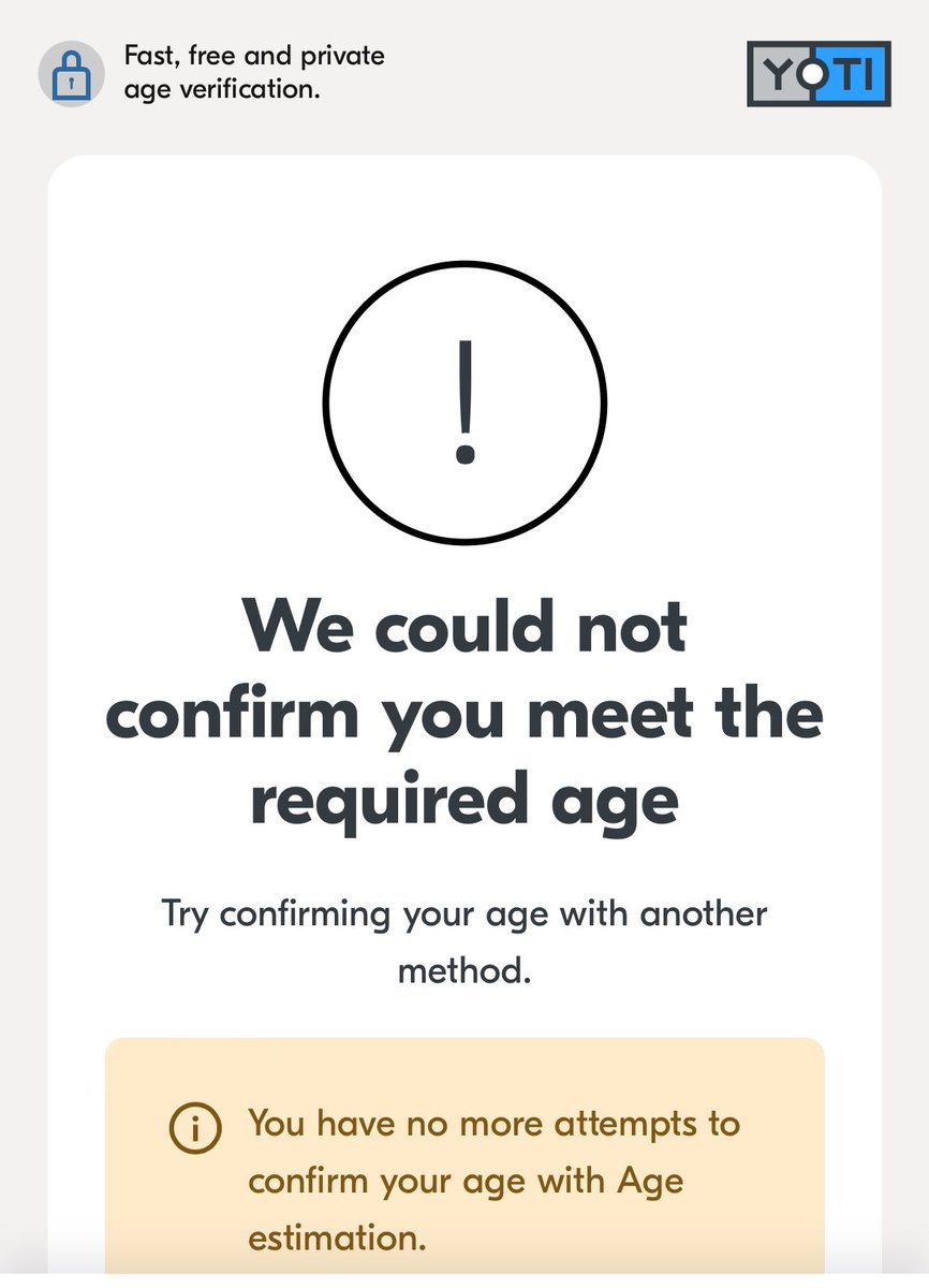 just tried to buy some knives online, they have this facial scanning software to check you’re over the age of 18. I did it twice and I failed both times, so they’re not letting me buy them 😭 I’m 26, I am married with a baby