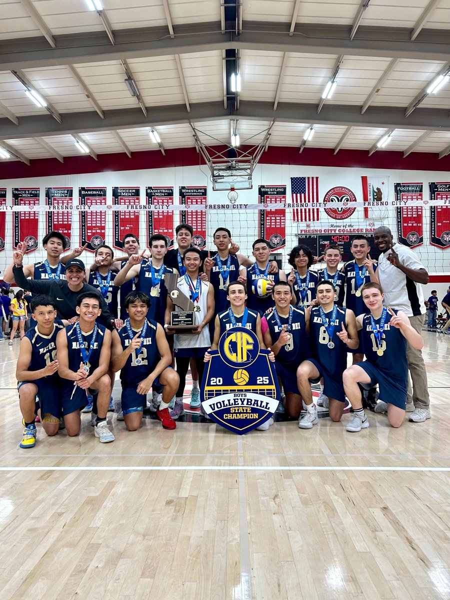 CIFState's tweet photo. 🏆🏐Congratulations to the Mater Dei Crusaders - 2025 Boys Volleyball Division IV CIF State Champions! https://t.co/VuqEcO3sS7