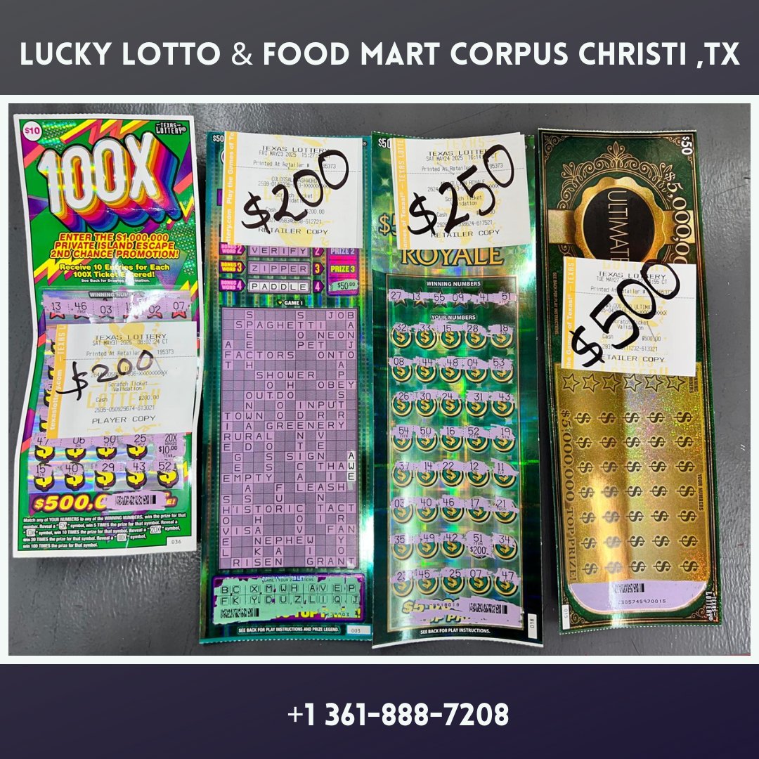 LuckyFoodMart25's tweet image. 🎉 Feeling lucky today? Stop by Lucky Lotto &amp;amp; Food Mart in Corpus Christi, TX for your chance to win big and grab your favorite snacks on the go! 🍀🛍️
📍 Your neighborhood stop for lottery, drinks, snacks &amp;amp; more!
#LuckyLotto #CorpusChristiTX #QuickStop #LottoAndSnacks