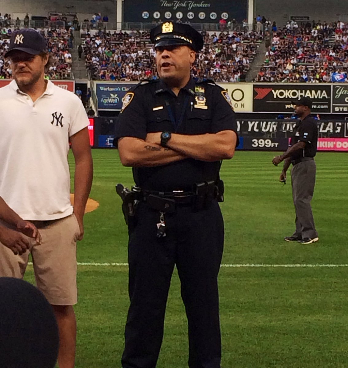 “So this is totally random, but when I was at a New York Yankees game in 2014.  I was a police officer for the city of Bloomington, Indiana and I transferred in 2021 to the fire department however, I came across your account and I realized that I took a picture of you at the