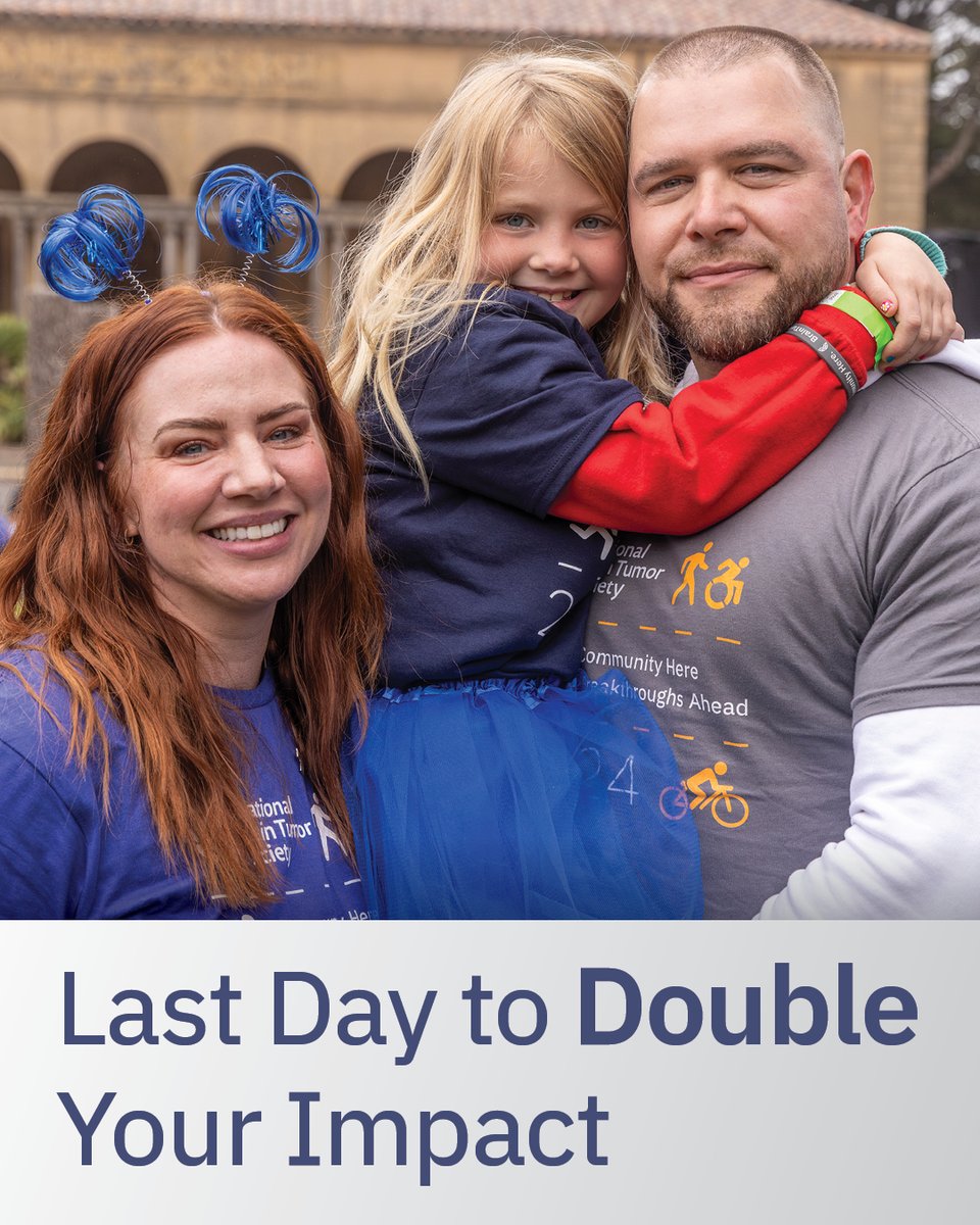 NBTStweets's tweet photo. 🧠💪 Today is the last day of #GrayMay to double YOUR impact for the #braintumor community!

⏰ All gifts made to @nbtstweets by midnight will be MATCHED!

👉 Give now: https://t.co/QggdU1WRAr

#BrainTumorAwarenessMonth #BTAM #GoGrayinMay https://t.co/mPTgrkDaGG