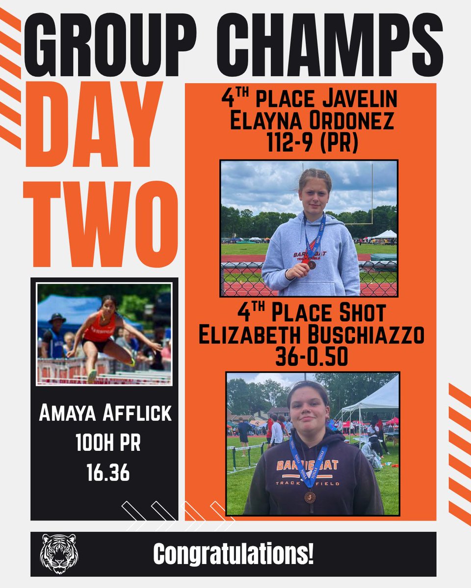 That’s a wrap for Group 2 Champs! Elayna Ordonez &amp; Ellie Buschiazzo SHOWED UP claiming 4th places in Jav (PR) and Shot respectively. Amaya Afflick got a PR in 100h &amp; our 4x4 broke a 15 year old  record!! This team has SO much to be proud of &amp;I am so proud to be their coach. ♥️