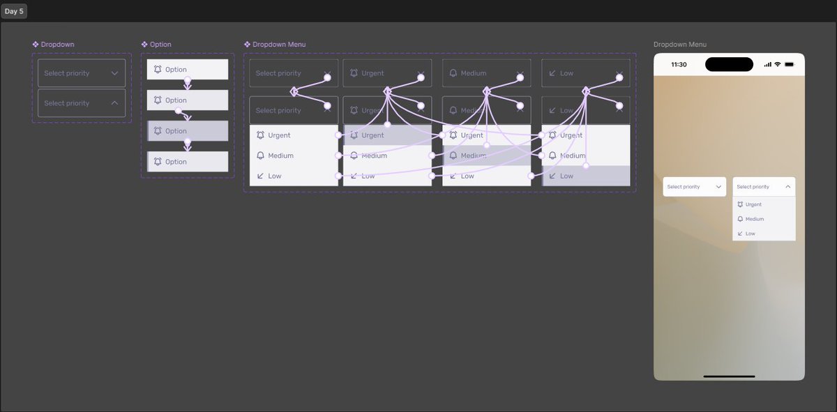 being_trix's tweet photo. Day 5 – Dropdown Menu 🧩
Sometimes I get lost in variants while designing components… so I always tick off what I’ve completed to stay sane ✅
#DailyUI #UIUXDesign #DropdownMenu #Figma #DesignChallenge #UIComponents #MicroInteraction #prototype https://t.co/3WN9116boe