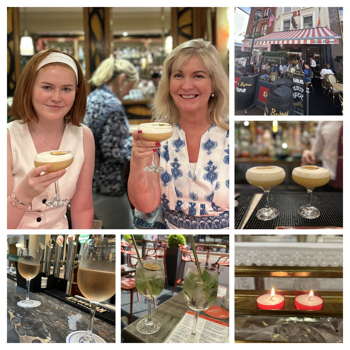 Today we visited Nana Bernie’s old haunts in Dublin City: Clarendon St. Church; the Bailey; Gotham Cafe; Davy Byrne’s - a day in the life of the late &amp;. great Bernie Giblin with her daughter &amp; beloved granddaughter Kate keeping her memory alive. Cheers to Bernie!  🍾🥂