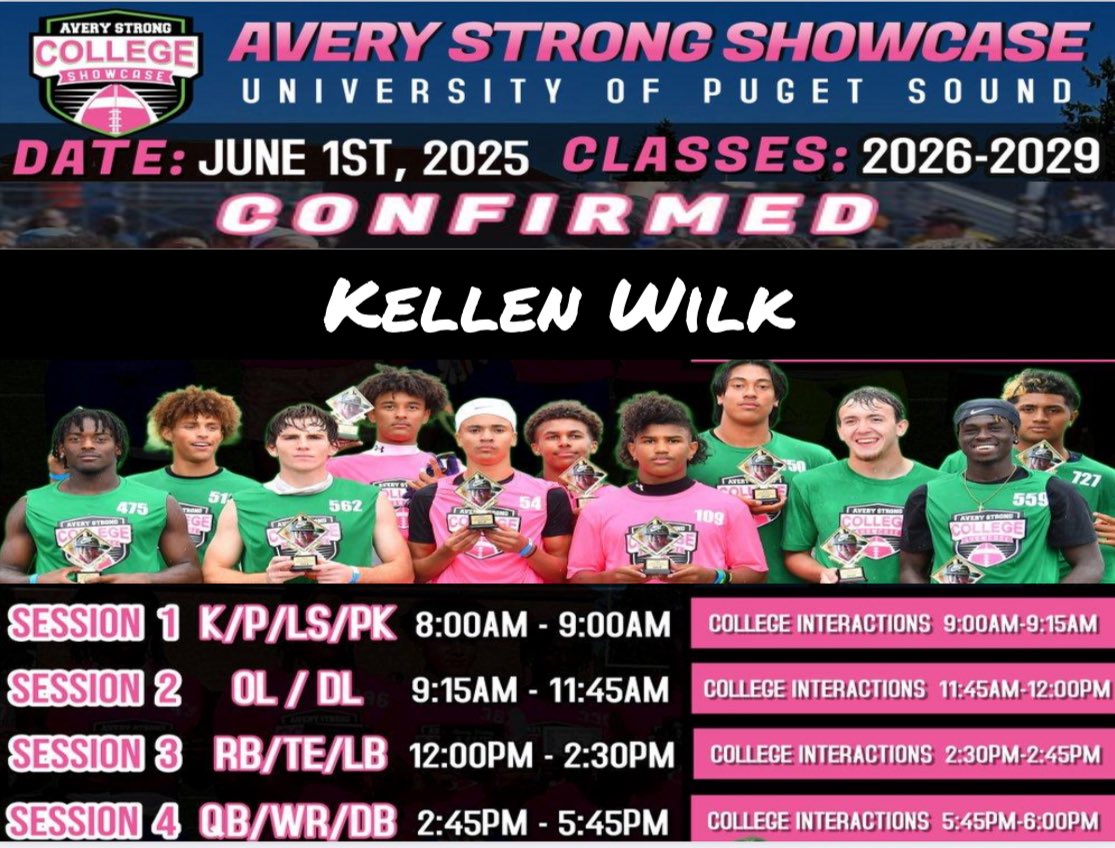 Kellen (@kellenwilk87) on Twitter photo Can’t wait to compete at the Avery Strong Showcase tomorrow‼️🔥
<a href="/CoachSledge44/">Ed “Coach Sledge” Slezinger</a> <a href="/KangFootball/">Lake Washington FB</a> <a href="/AveryShowcases/">Avery Strong Showcases</a> Can’t wait to compete at the Avery Strong Showcase tomorrow‼️🔥
<a href="/CoachSledge44/">Ed “Coach Sledge” Slezinger</a> <a href="/KangFootball/">Lake Washington FB</a> <a href="/AveryShowcases/">Avery Strong Showcases</a>