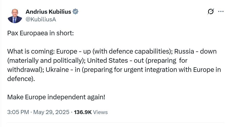 Almut Rochowanski (@rochowanski) on Twitter photo Between what <a href="/EldarMamedov4/">Eldar Mamedov</a> writes about France, Germany, UK playing spoiler on a new Iran deal and EU defence commissioner Kubilius's fever dreams, Europe's emerging grand strategy of "hegemony on the Eurasian continent" is bombastic, delusional, absurd and bad for all of us. Between what <a href="/EldarMamedov4/">Eldar Mamedov</a> writes about France, Germany, UK playing spoiler on a new Iran deal and EU defence commissioner Kubilius's fever dreams, Europe's emerging grand strategy of "hegemony on the Eurasian continent" is bombastic, delusional, absurd and bad for all of us.