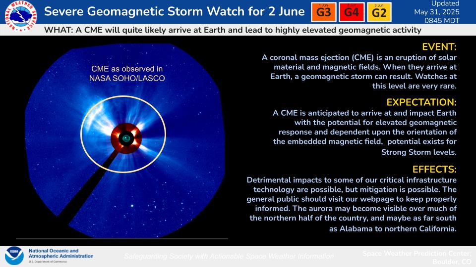👀Auroras visible in the Carolinas and northeast Georgia Sunday night? A large solar storm heading towards the Earth from the sun may result in visible auroras this far south. NOT a guarantee, but turn an eye to the sky Sunday night in very dark locations! ⬇️More info in thread