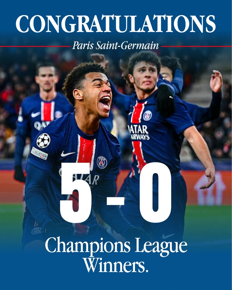 5-0. Lights out

Congrats to PSG