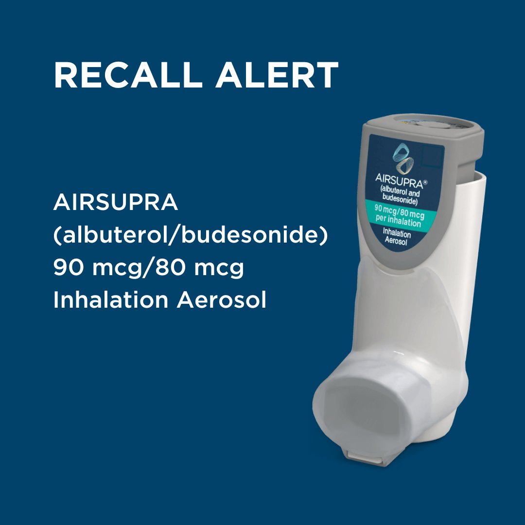 AstraZeneca Pharmaceuticals has initiated a voluntary recall for certain AIRSUPRA® inhalers. Visit bit.ly/4klRqbX for a list of all the affected lot numbers and information on returns. Contact your primary care clinic ASAP if you don't have a backup emergency inhaler.