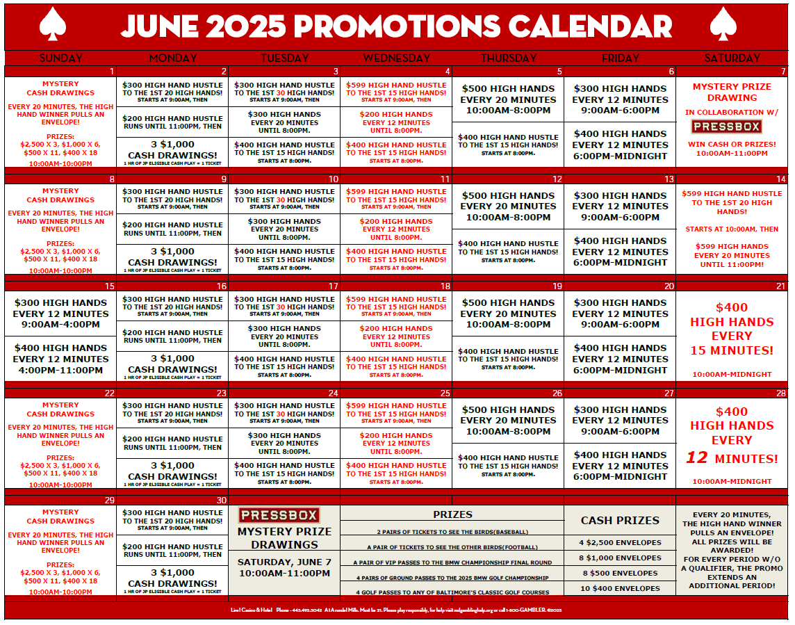 LivePokerRoom's tweet photo. ๐ June @LivePokerRoom
๐ Mystery Prize Drawings w/ @PressBoxOnline โ June 7
๐ต The #LiveSize returns โ June 5-8 | $100K GTD
๐ #360MultiFlight โ June 18-22 | $150K GTD
๐ฆ ARGEM Poker Series โ June 20-22
๐ https://t.co/K1GHWVbmmg https://t.co/B4FzdLUMEh