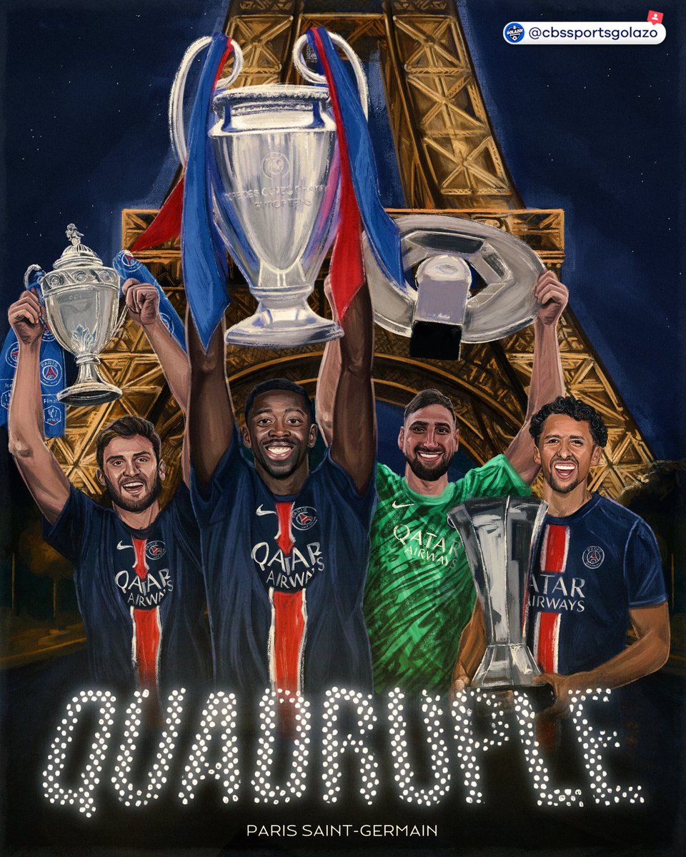 Ligue 1 ✅
Coupe de France ✅
Trophée des Champions ✅
UEFA Champions League ✅

PSG complete a historic quadruple 🏆🏆🏆🏆