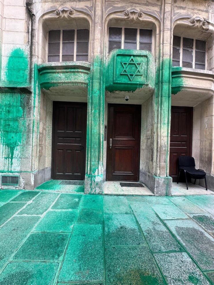 This morning in Paris, green paint was splashed on the Holocaust memorial, two synagogues, and a Jewish restaurant by “anti-Zionists.”