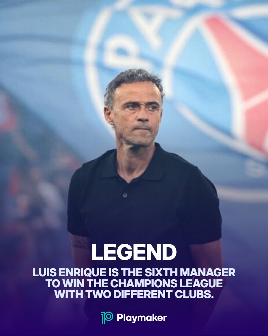 🧠Managers to win the #UCL w/ two different clubs (fr 92/93):

▪️LUIS ENRIQUE (Barcelona, PSG)
▪️Carlo Ancelotti (Milan, Real Madrid)
▪️Hitzfeld (B. Dortmund, Bayern)
▪️Heynckes (Real Madrid, Bayern)
▪️Mourinho (Porto, Inter)
▪️Guardiola (Barcelona, Man City)

#PSG #UCLfinal