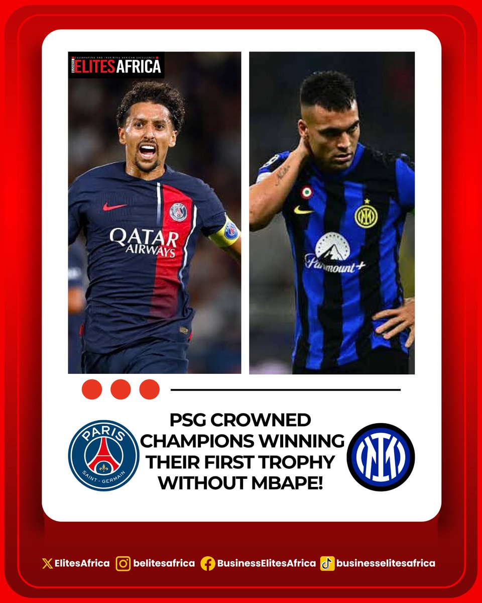 ElitesAfrica's tweet photo. PSG CROWNED CHAMPIONS! Thrash Inter in UCL Final Showdown!
PSG 5 - 0 INTER MILAN
UEFA CHAMPIONS LEAGUE FINAL #psgint #intpsg #ucl #uefa #sport #football #PSGINT #PsgInter https://t.co/YtsF0BVo3U