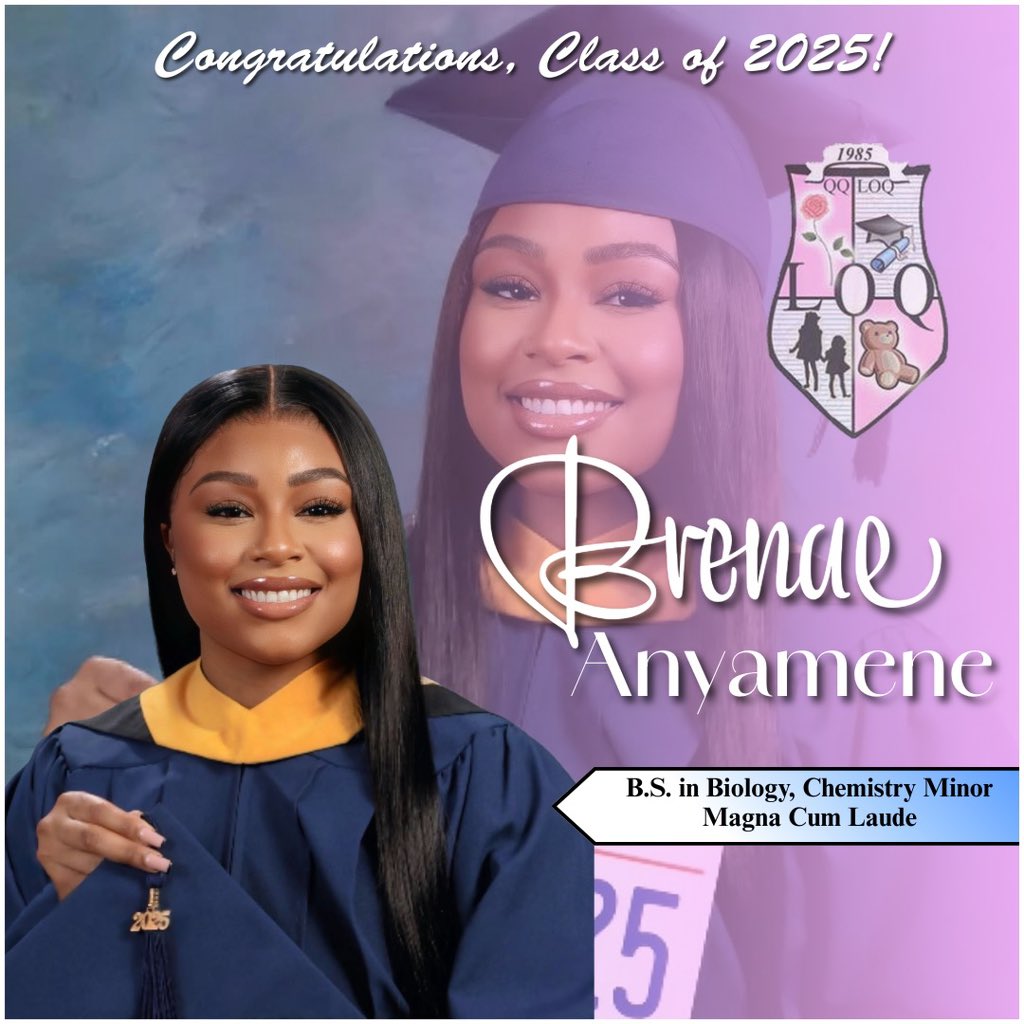 LOQSC's tweet image. #QQonGRADulations To our sister, Brenae for graduating with a B.S in Biology, Minor in Chemistry, Magna Cum Laude! 💘