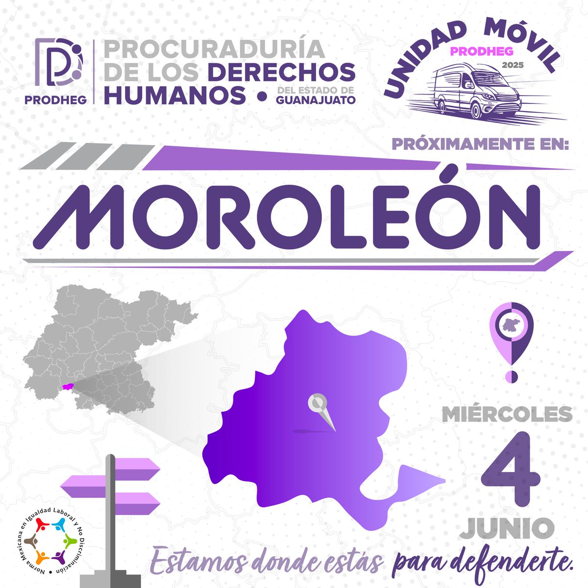 PRODHEG's tweet image. Si tienes alguna duda sobre tus #DerechosHumanos o requieres alguna asesoría, y vives en Moroleón, ¡tenemos una noticia para ti!
La #UnidadMóvilPRODHEG visitará tu municipio este 4 de junio para brindarte atención.
#EstamosContigo
#SomosPRODHEG