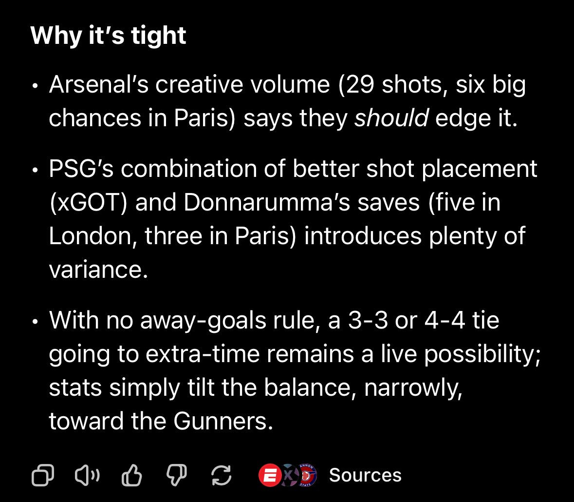 CuriousCannon's tweet photo. Arsenal have won the UCL xG cup 😮‍💨

But seriously. As the pundits salivate over this PSG side, claiming they steam-rolled everyone - an injury stricken Arsenal team pushed the world’s most expensive squad to the edge… https://t.co/SuVyenqQkM