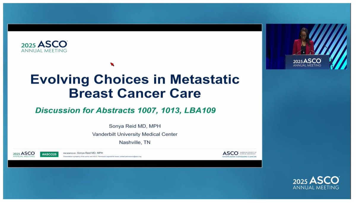 Komen grantee @sonyareid07 discussed meaningful advances in metastatic breast cancer at #ASCO25 - new data shows we're moving toward more effective and convenient options for patients, including oral chemo and biomarker-guided therapies.