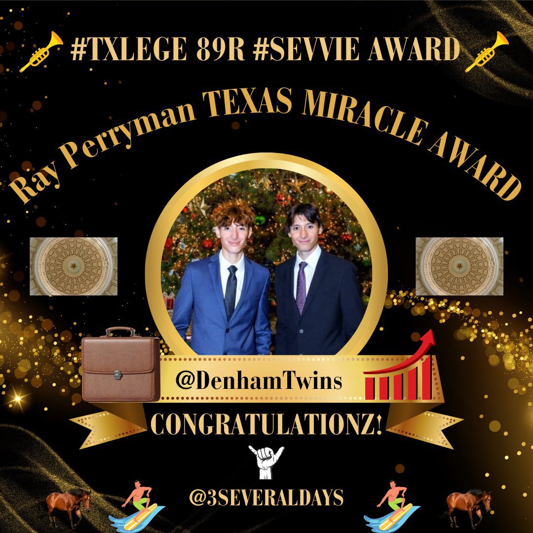 DenhamTwins's tweet image. Already feeling nostalgic for the 89th 

Saving this #Sevvie award moment right here where we can always find it 🖼️
#txlege @3SeveralDays