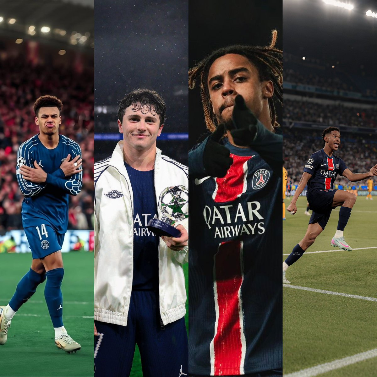 luisfernanfilho's tweet photo. O PSG começou a temporada sendo a segunda equipe mais jovem da Europa nas principais ligas. 

Média de 23 anos de idade.

Doué,, João Neves, Barcola, Mayulu &amp; cia.

Termina com a ideia perfeita do projeto: saúde, vitalidade e alegria no seu Jogo.

O PSG DOS CRIAS 🥶 https://t.co/bQWnoNuNZv