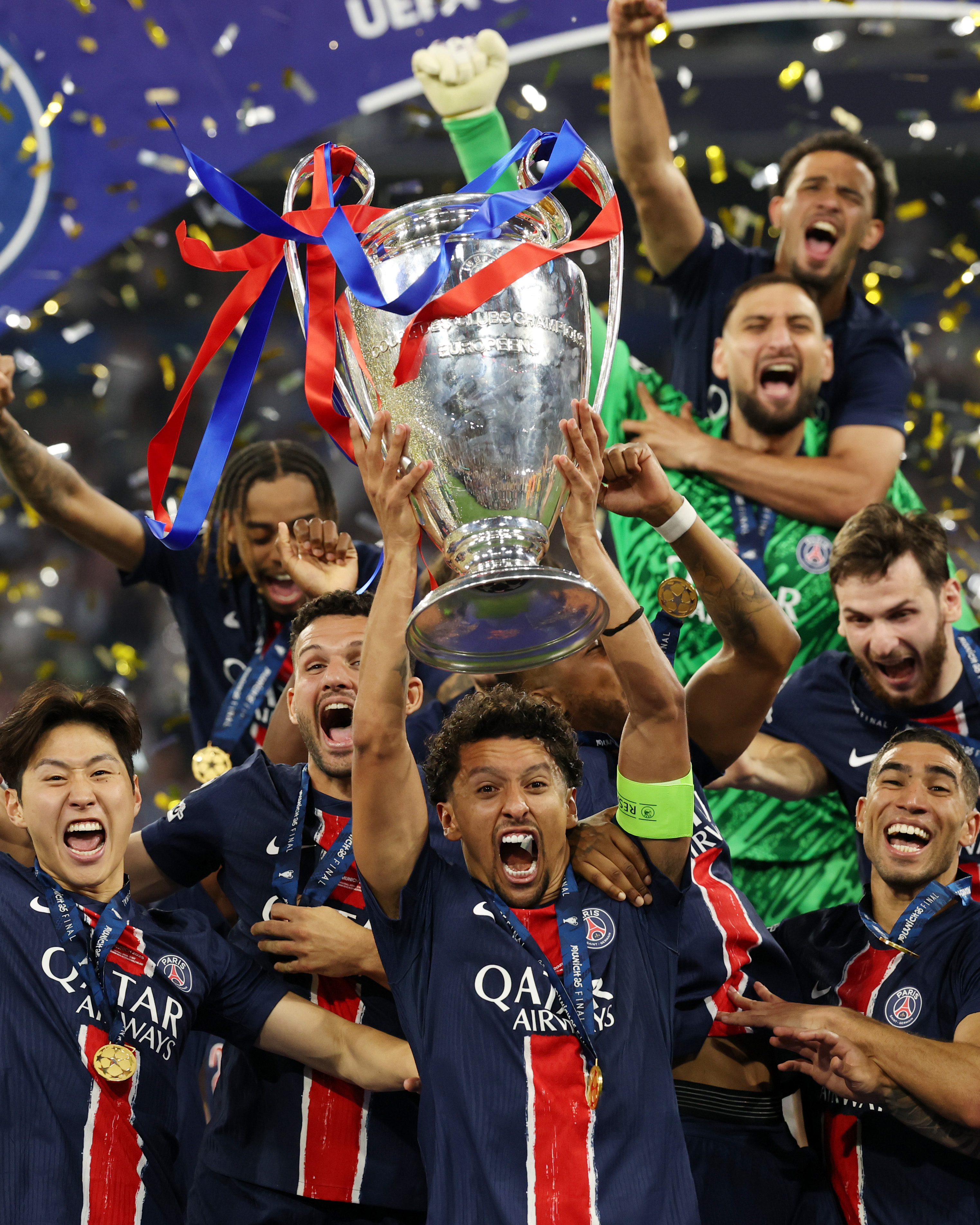 PSG Celebrating Their UCL Trophy