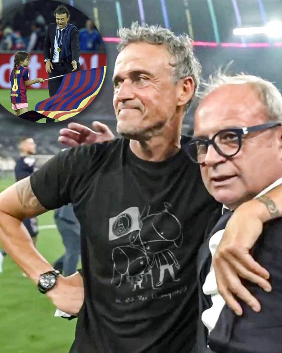Allsportztv's tweet photo. Luis Enrique celebrating his second Champions League win with this t-shirt! https://t.co/7ZgaEST2rd