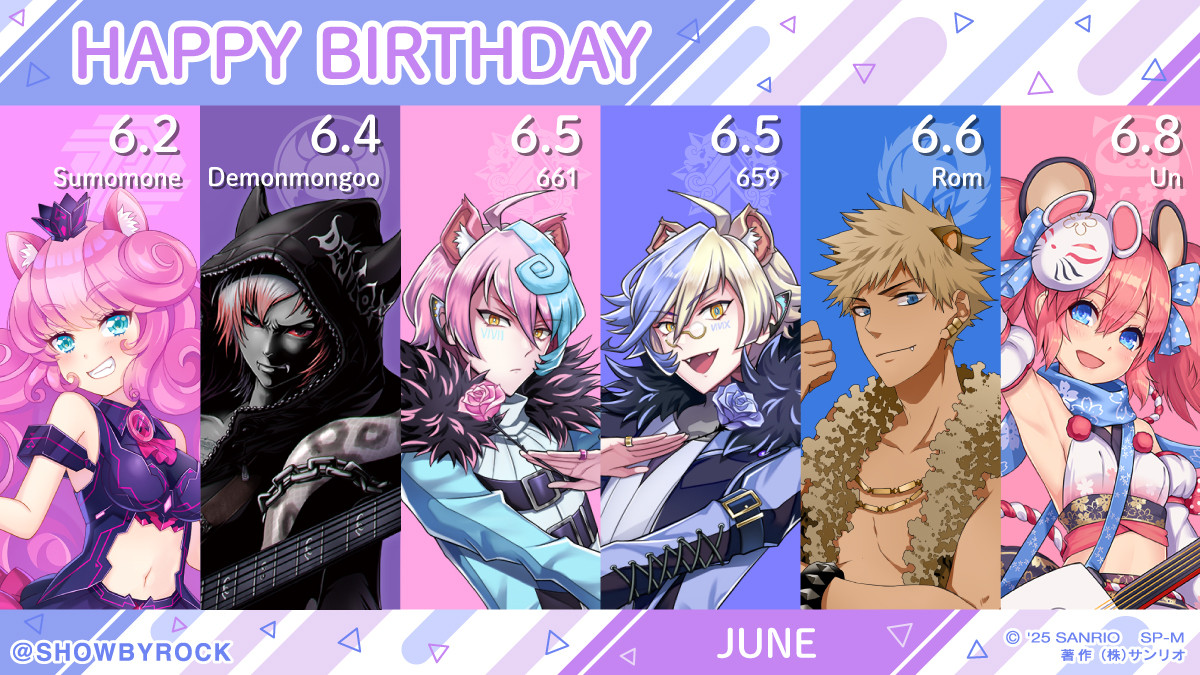 SHOWBYROCK's tweet image. 6月生まれのみんなあつまれ〜♪Rock!!でハッピッピのピ〜!なお誕生日を過ごしてね♡ですぞ(●´ω`●)オタオメイヤホイ☆Charaforioでもお誕生日お祝いイラストお待ちしておりますぞ♪
charaforio.com/ja/ip/showbyro… #SB69