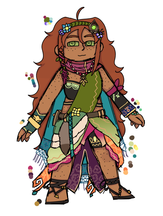 i've been working with @/moonlightbasket to figure out a culturally accurate design for pipour's genshin au! 

this is the first concept outfit out of three based on collei &amp; south asian + mexican culture. i wanted to try my hand at translating it into my style! #GenshinImpact