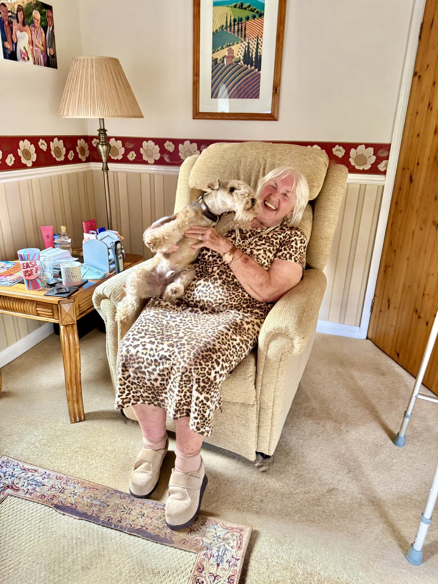 Today I went to see my grandma who has dementia. Although her dementia is getting slowly worse she always remembers me,!lights up when she sees me and loves me going to visit. She gave me a big cuddle and I gave her a big kiss and made her laugh lots. Interaction with animals is
