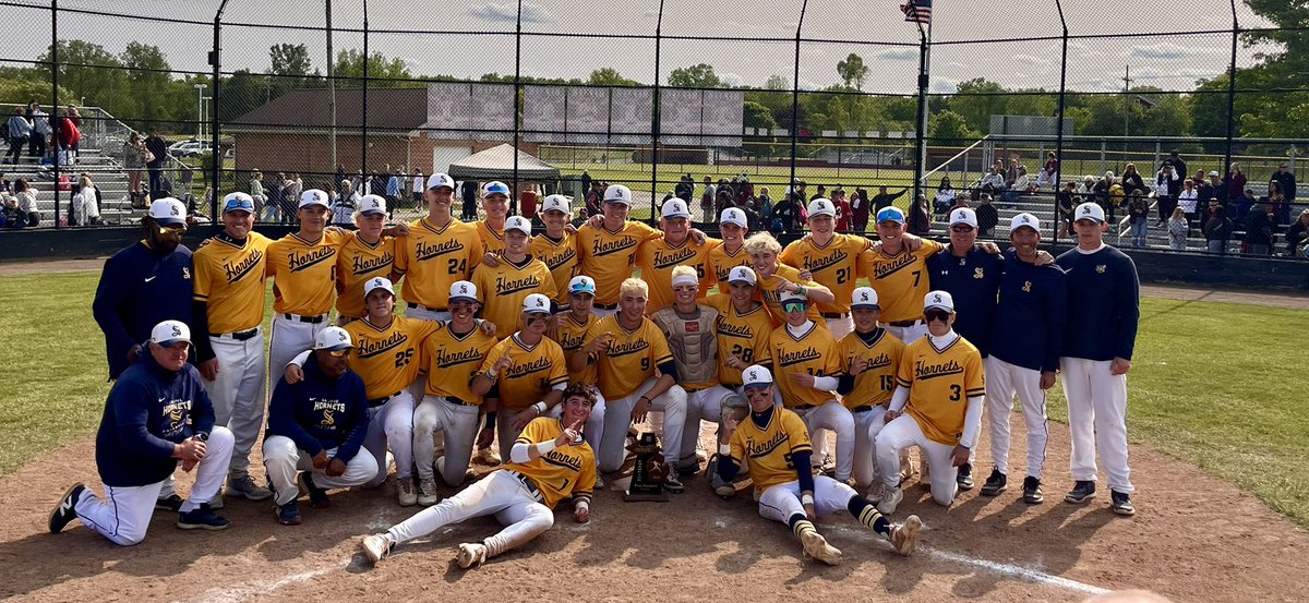 SalineAthletics's tweet photo. Add another trophy to this weekend’s haul!  @SalineHSBasebal came from behind to beat Pioneer in the Semifinal and then beat Dexter 5-0 in the District Final to win the title. The Hornets will play in the Regional Quarterfinal in Howell on Wednesday June 4. Nicely done, Hornets! https://t.co/zdf3YvQPec