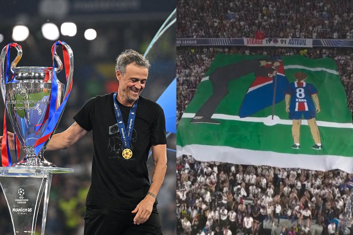 A torcida do PSG subiu um bandeirão em homenagem a filha do Luis Enrique após o título.

Um dos momentos mais bonitos da história da Champions. Aulas da torcida parisiense!