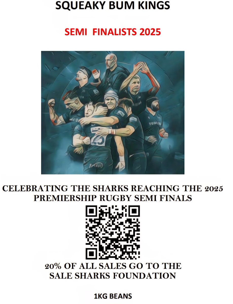 celebrating <a href="/SaleSharksRugby/">Sale Sharks 🦈</a> best squeaky bum win and booking their place in the 2025 <a href="/premrugby/">Premiership Rugby</a> semi finals.. squeaky bum kings coffee at a reduced price with 20% of all sales going to <a href="/SaleSharksFdn/">Sale Sharks Foundation</a> and free UK shipping get yours now devils-bean-coffee-co.sumupstore.com/product/squeak…
<a href="/RugbySaleSharks/">#rugbysalesharks 💙</a>