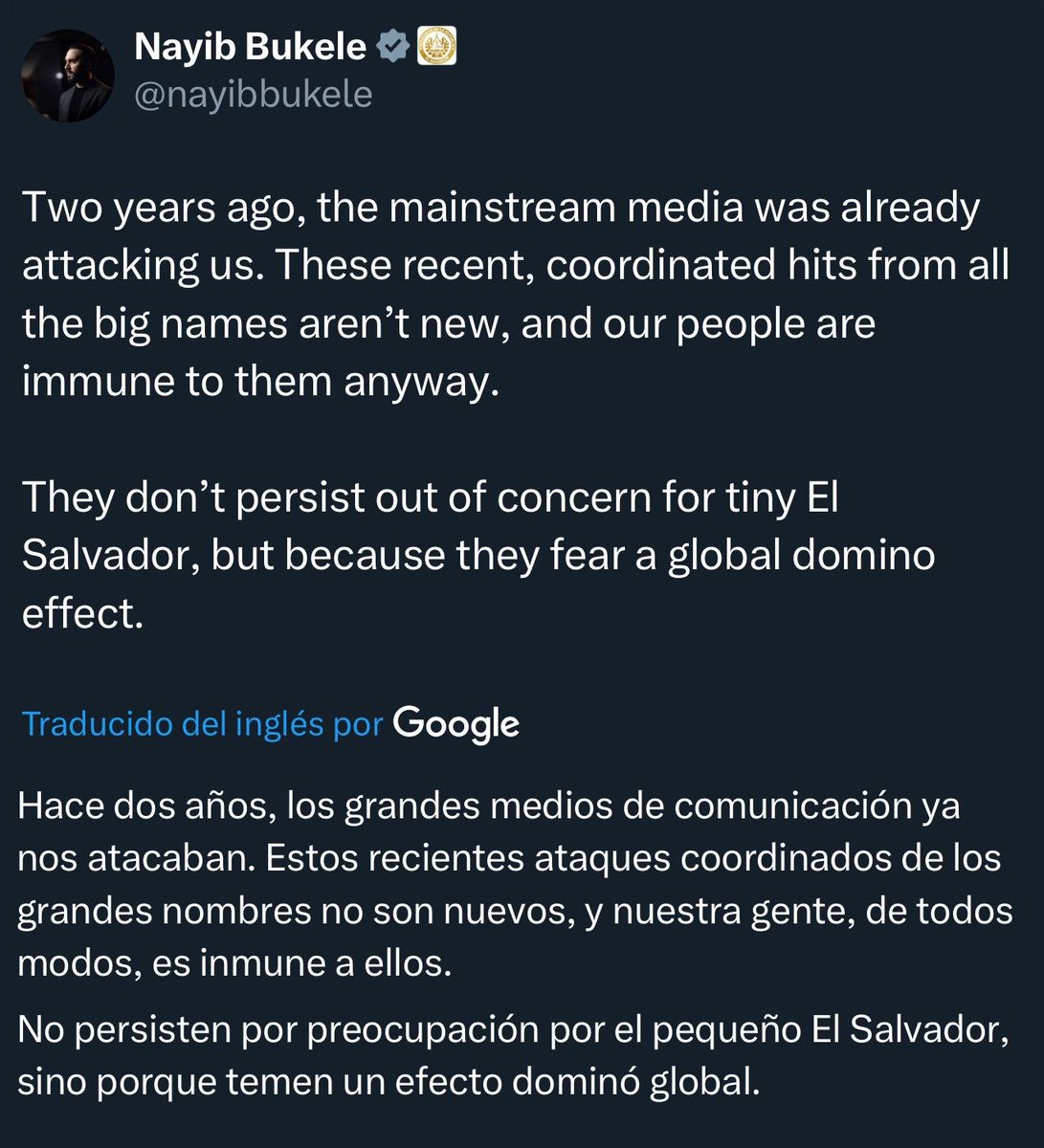 La Paz Times (@lapaztimes) on Twitter photo #Nacionales| El Presidente <a href="/nayibbukele/">Nayib Bukele</a> recordó que hace dos años los grandes medios de comunicación atacaban el trabajo que realiza el Gobierno de El Salvador.
“Estos recientes ataques coordinados de los grandes nombres no son nuevos, y nuestra gente, de todos modos, es inmune #Nacionales| El Presidente <a href="/nayibbukele/">Nayib Bukele</a> recordó que hace dos años los grandes medios de comunicación atacaban el trabajo que realiza el Gobierno de El Salvador.
“Estos recientes ataques coordinados de los grandes nombres no son nuevos, y nuestra gente, de todos modos, es inmune