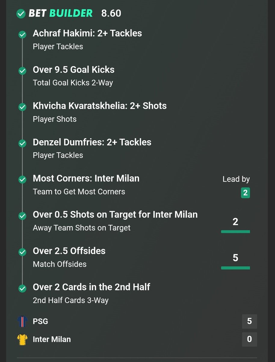 MY UCL VIP BETBUILDER LANDS
JUST HIT £1,600
To celebrate the win I'll give
£300 to a lucky guy who ❤️ 
£300 to a lucky guy who retweets 
To qualify follow <a href="/rit3489/">Pitch Prophet Tips</a>
#PsgInter 
#UCLfinal 
#PSG  #InterMilan