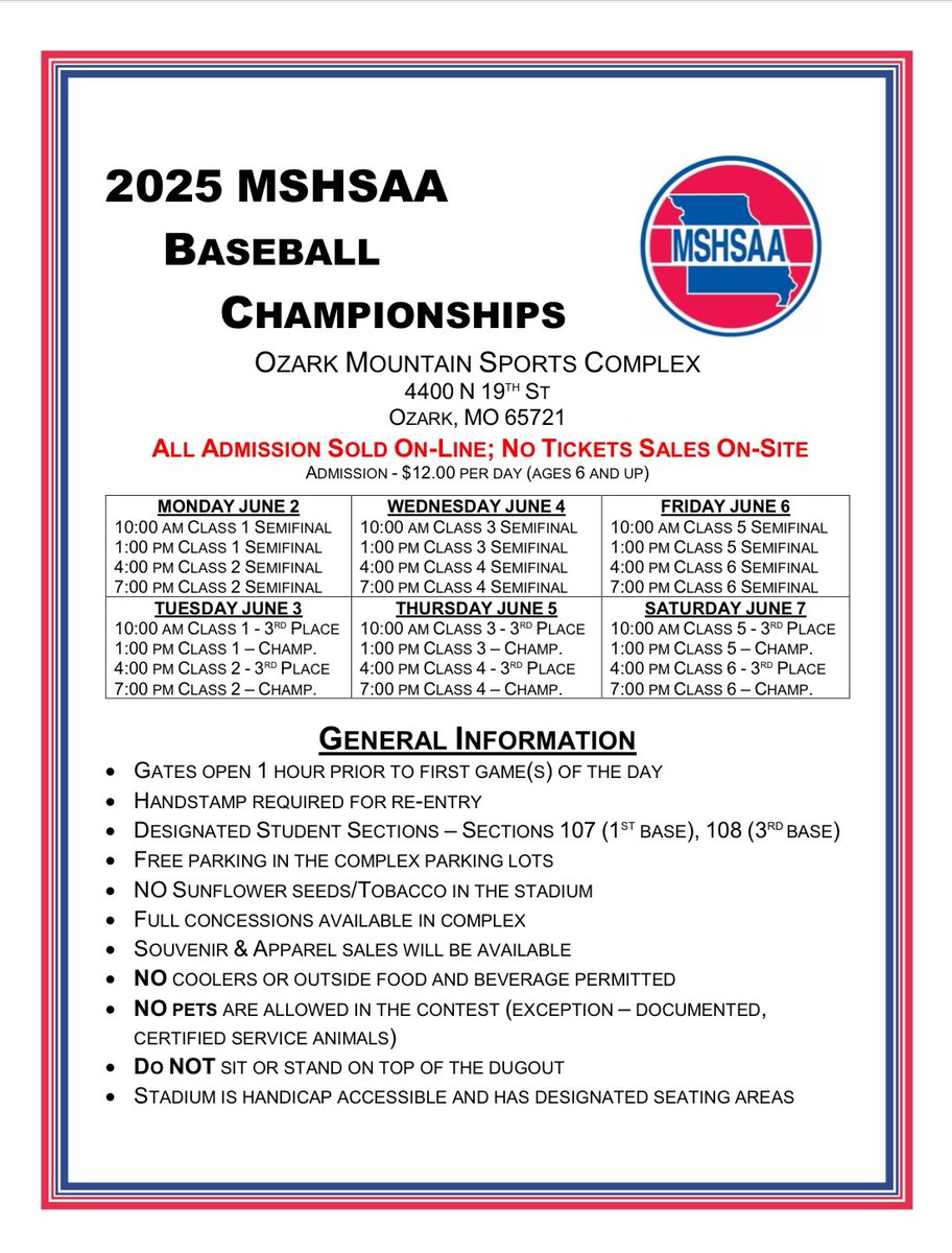 PIRATE ACTIVITIES (@pchsathletics1) on Twitter photo <a href="/Piratebaseball/">PC Baseball</a> Pirates are headed to the FINAL FOUR!
🗓️6/6
🏆C 5️⃣ Semis
🆚 Rockwood Summit
📍Ozark Mt Sports Complex
⌚️1pm
🎟️ mshsaa.org/Tickets.aspx
📺MSHSAA.tv
⬇️Spectator Info
Winner plays for a state title on 6/7 at 1pm. Loser plays for 3rd at 10am.
LET’S G⚾️ PIRATES! <a href="/Piratebaseball/">PC Baseball</a> Pirates are headed to the FINAL FOUR!
🗓️6/6
🏆C 5️⃣ Semis
🆚 Rockwood Summit
📍Ozark Mt Sports Complex
⌚️1pm
🎟️ mshsaa.org/Tickets.aspx
📺MSHSAA.tv
⬇️Spectator Info
Winner plays for a state title on 6/7 at 1pm. Loser plays for 3rd at 10am.
LET’S G⚾️ PIRATES!