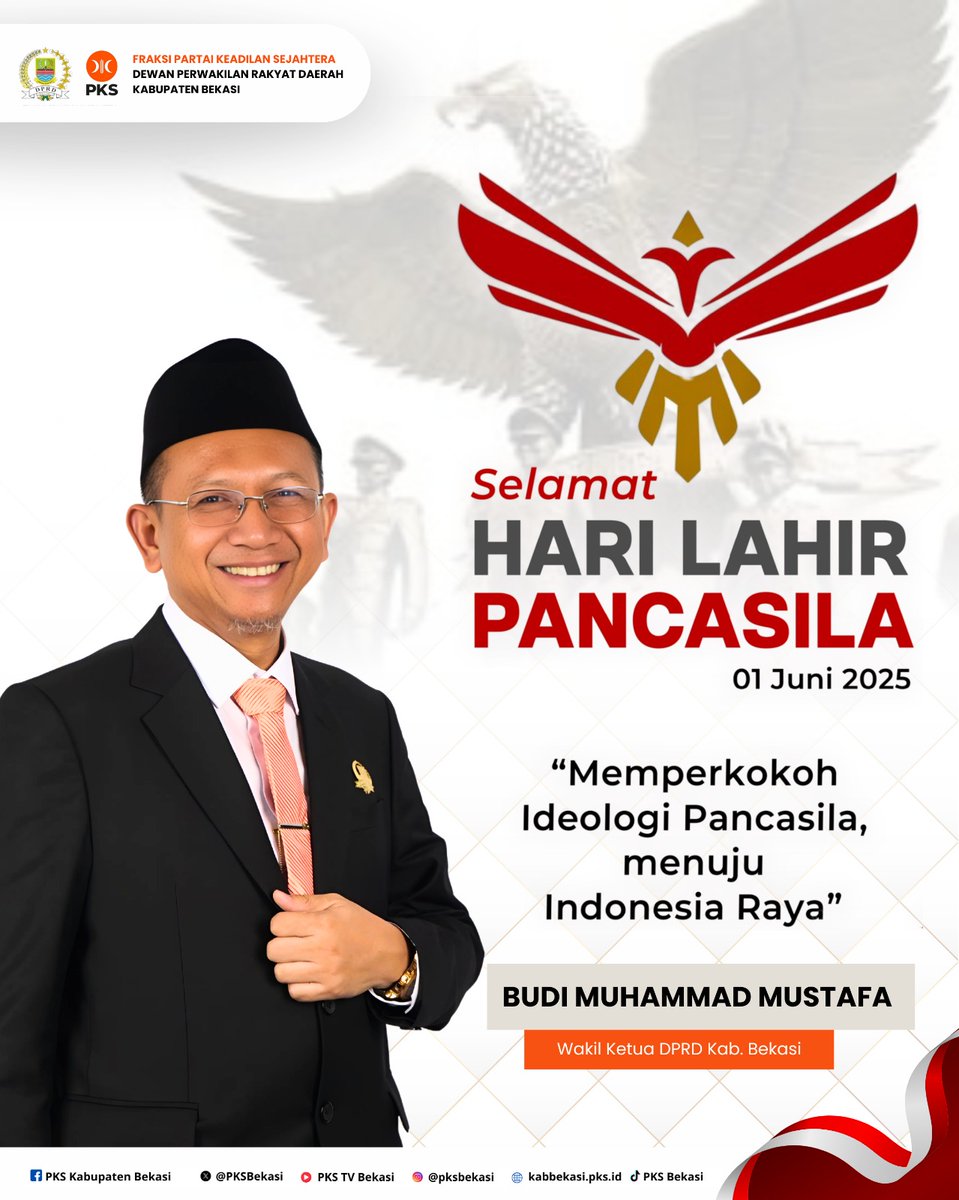 Selamat
Hari Lahir Pancasila
1 Juni 2025

"Memperkokoh Ideologi Pancasila Menuju Indonesia Raya"

Budi Muhammad Mustafa
Wakil Ketua DPRD Kabupaten Bekasi