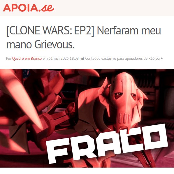 Saindo do forno a segunda parte da nossa série discutindo o desenho de CLONE WARS episódio por episódio com os apoiadores do canal. A duração total do vídeo sobre a primeira temporada no momento é de 19 minutos e 55 segundos. Segue aqui embaixo quem quiser acompanhar!