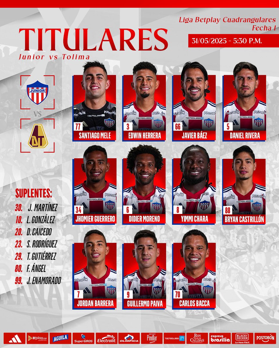 🔥🔥🔥¡TITULARES!🔥🔥🔥
#VamosJunior