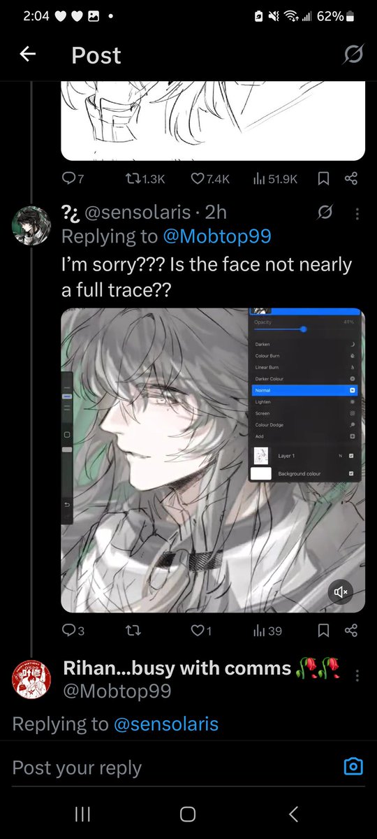 Mobtop99's tweet image. I dont want to escalate things further, it's normal for artists to happen to draw the exact same profile view, also this one is also a common side view. I dont want to abandon my own artstyle okay 😥 i have a plenty same profile views for you to live with ur fantasy of me tracing
