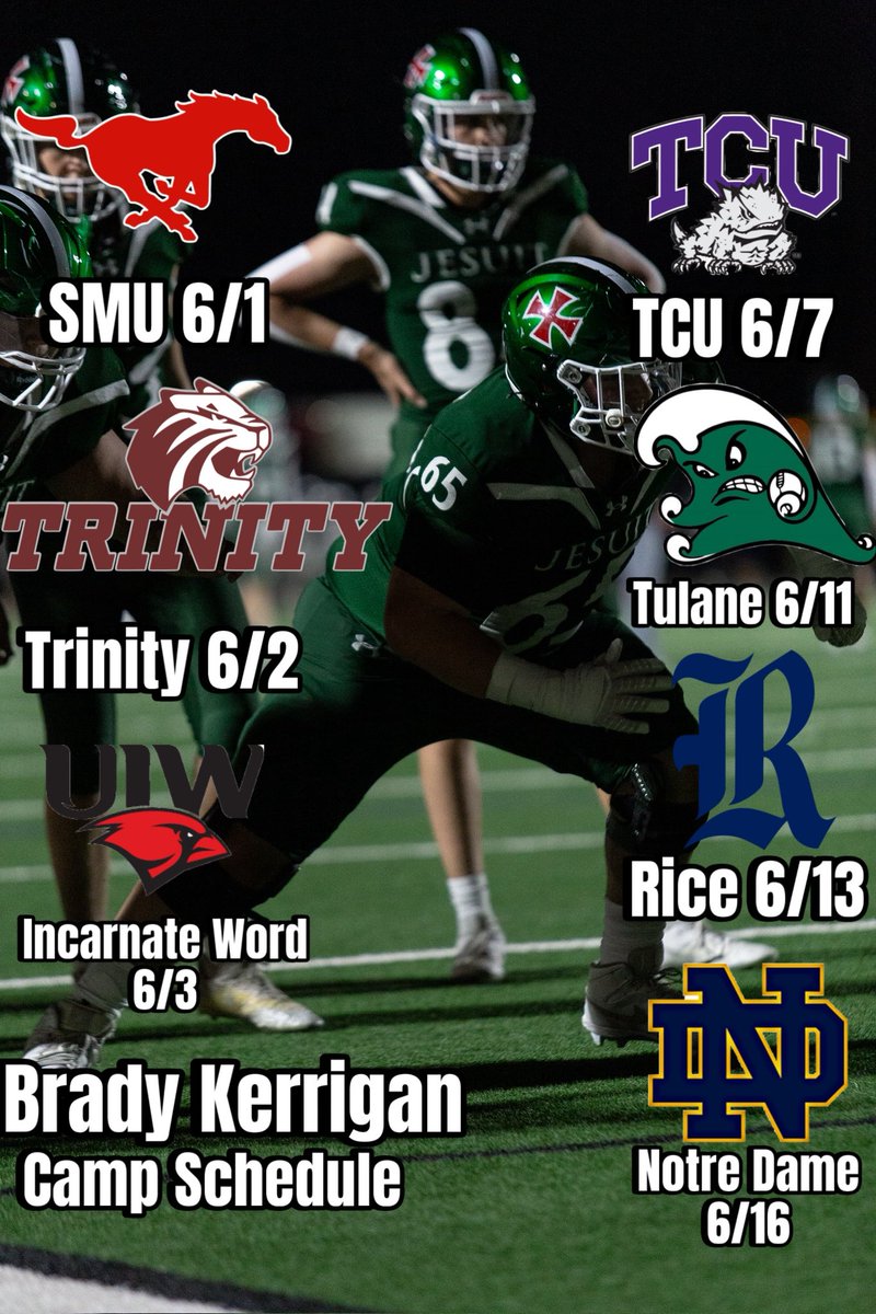 Brady Kerrigan (@bradykerrigan34) on Twitter photo CAMP DATES
Excited to announce the camps I’ll be attending this summer! Ready to Learn and Compete!
<a href="/CoachBain58/">Reginald Bain</a> <a href="/GarinJustice/">Garin Justice</a> <a href="/bryanfilker/">Bryan Filker</a> <a href="/ShaneCreamer/">Shane Creamer</a> <a href="/CoachNYoung/">Nick Young</a> <a href="/CoachLytal/">TUFB Coach_Lytal</a> <a href="/CoachRickerOL/">AJ Ricker</a> <a href="/CoachLuceFB/">Robert Luce</a> <a href="/KananRay/">Kanan Ray</a> <a href="/Colton_Leggett/">Colton Leggett</a> <a href="/Coach_TKelley/">Tyler Kelley</a> <a href="/cdavie51/">Clay Davie</a> <a href="/CoachTyWarren/">Coach “Ty” Warren</a> CAMP DATES
Excited to announce the camps I’ll be attending this summer! Ready to Learn and Compete!
<a href="/CoachBain58/">Reginald Bain</a> <a href="/GarinJustice/">Garin Justice</a> <a href="/bryanfilker/">Bryan Filker</a> <a href="/ShaneCreamer/">Shane Creamer</a> <a href="/CoachNYoung/">Nick Young</a> <a href="/CoachLytal/">TUFB Coach_Lytal</a> <a href="/CoachRickerOL/">AJ Ricker</a> <a href="/CoachLuceFB/">Robert Luce</a> <a href="/KananRay/">Kanan Ray</a> <a href="/Colton_Leggett/">Colton Leggett</a> <a href="/Coach_TKelley/">Tyler Kelley</a> <a href="/cdavie51/">Clay Davie</a> <a href="/CoachTyWarren/">Coach “Ty” Warren</a>