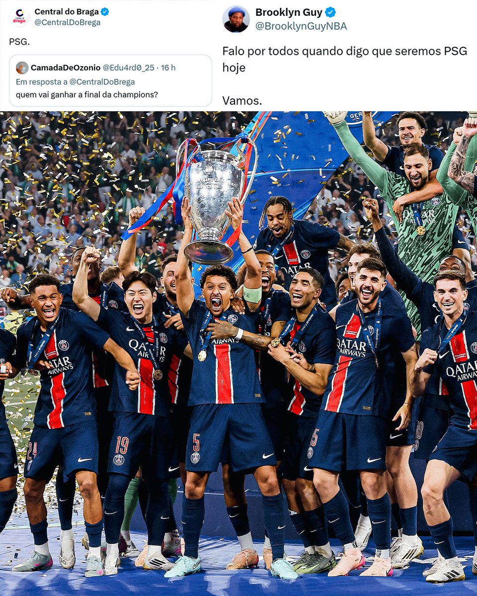 Ligue 1 Português (@ligue1_por) on Twitter photo PSG foi campeão mesmo com a torcida DECLARADA do <a href="/CentralDoBrega/">Central do Braga</a> e do <a href="/BrooklynGuyNBA/">Brooklyn Guy</a>.
TÍTULO ABSOLUTAMENTE HISTÓRICO! 🏆 PSG foi campeão mesmo com a torcida DECLARADA do <a href="/CentralDoBrega/">Central do Braga</a> e do <a href="/BrooklynGuyNBA/">Brooklyn Guy</a>.
TÍTULO ABSOLUTAMENTE HISTÓRICO! 🏆