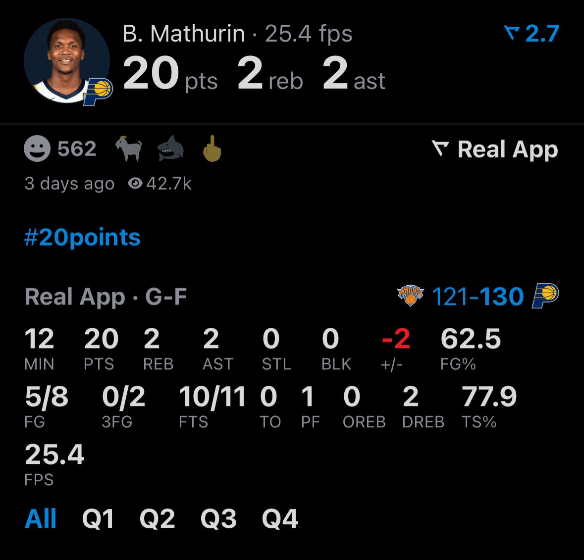 alwaysssaugtss's tweet image. Bennedict Mathurin lit it up in limited minutes 💥😤
Came off the bench and dropped 20 like it’s nothing! 💪🔥

📊 20 PTS 🏀 | 2 REB 💪 | 2 AST 🎯
5/8 FG 🔥 | 10/11 FT 💯 | 62.5% FG 📈
12 MIN ⏱ | Instant impact ⚡️

#BennedictMathurin #20Points #EfficientWork #Pacers #NBAPlayoffs…