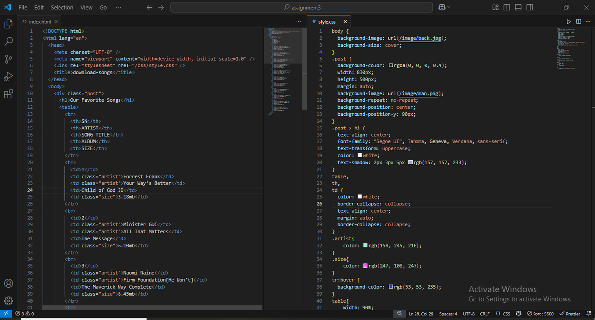 adeyemo_bright's tweet photo. Create a responsive music table layout using HTML and CSS.
Incorporated background images, text shadows, custom fonts, and color styling to enhance presentation and readability.

#HTML #CSS #WebDesign #FrontendDevelopment #CreativeCoding #SabiProgrammer https://t.co/ujGctlhvdR