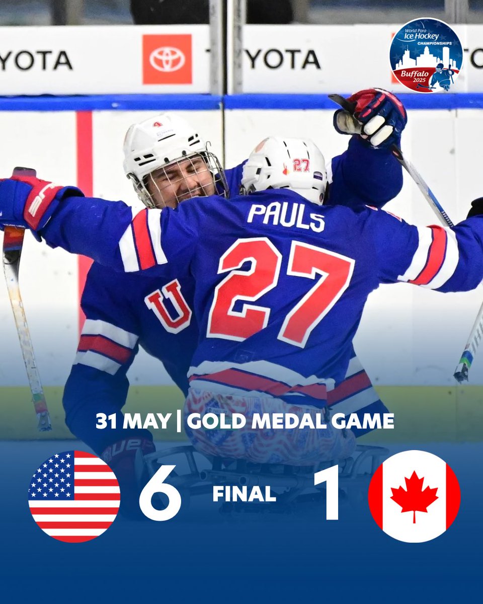 🇺🇸 USA strikes gold in Buffalo! 🥇

In a thrilling showdown, the hosts defeated reigning champions Canada 6-1 to reclaim the world title at the Buffalo 2025 World Para Ice Hockey Championships.

It’s USA’s seventh world championship! 

#ParaIceHockey #Buffalo2025