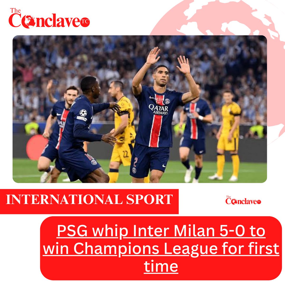 theconclaveng's tweet photo. PSG whip Inter Milan 5-0 to win Champions League for first time
#ChampionsLeagueFinal #XBET #Sportybet #supersport #SUPERSPORTS #theconclaveng #theconclavengsports https://t.co/oWa9NaAHDi