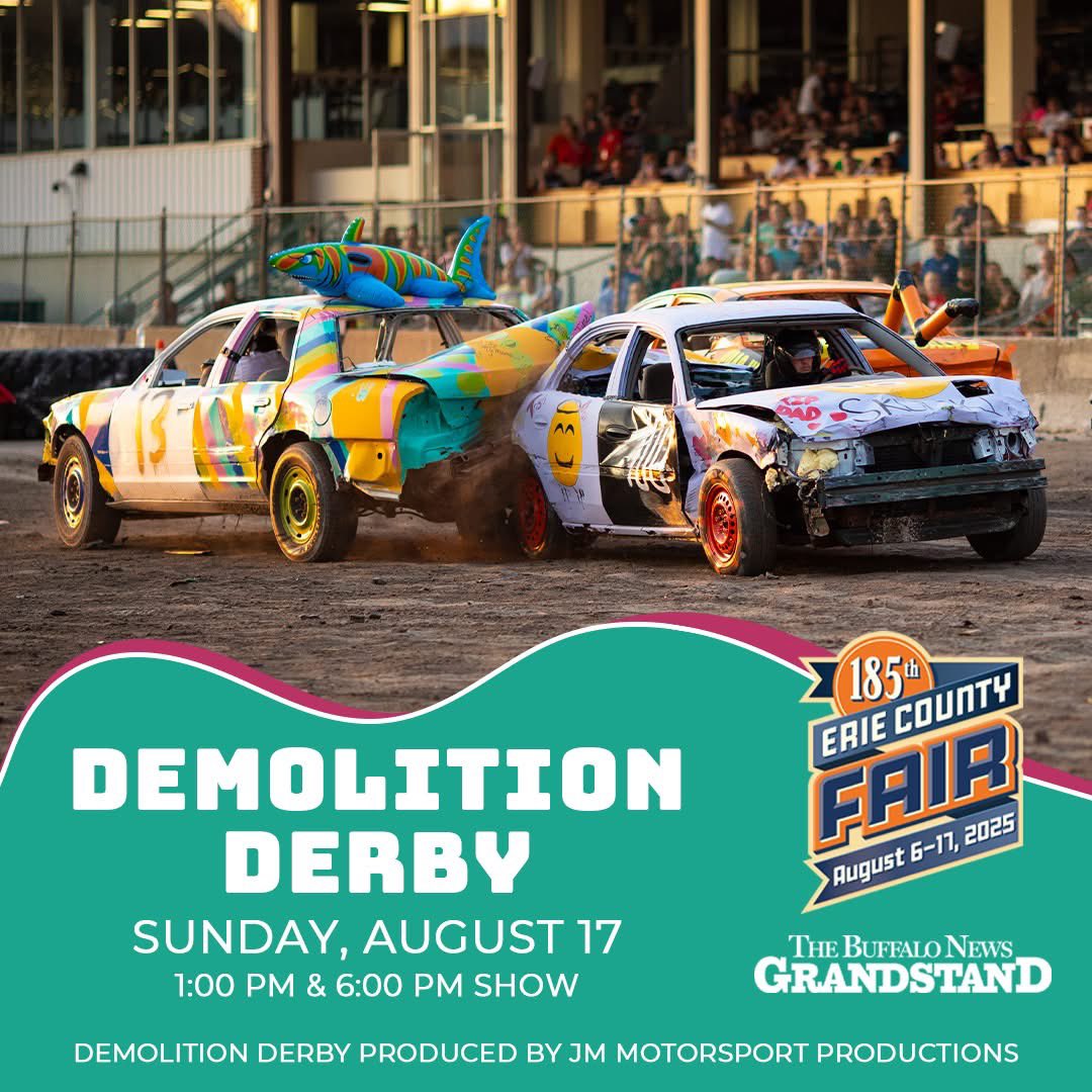The Motor Event Series takes over The Buffalo News Grandstand August 15–17 with the Monster Truck Smash (FREE with Fair admission), the Ultimate Night of Destruction, and a Fair Favorite, the Demolition Derby with a 1:00pm and 6:00pm show. 🏁

This is your last chance to sign up