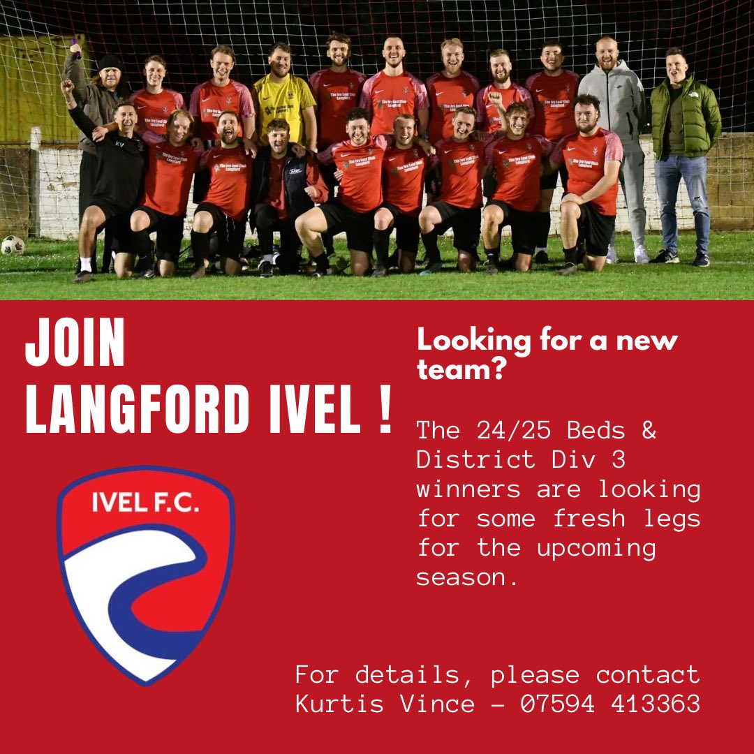 ⭐️ PLAYERS WANTED ⭐️

Langford Ivel are looking for players to strengthen the team for the upcoming season. 

Message Kurtis on 07594 413363 for details!