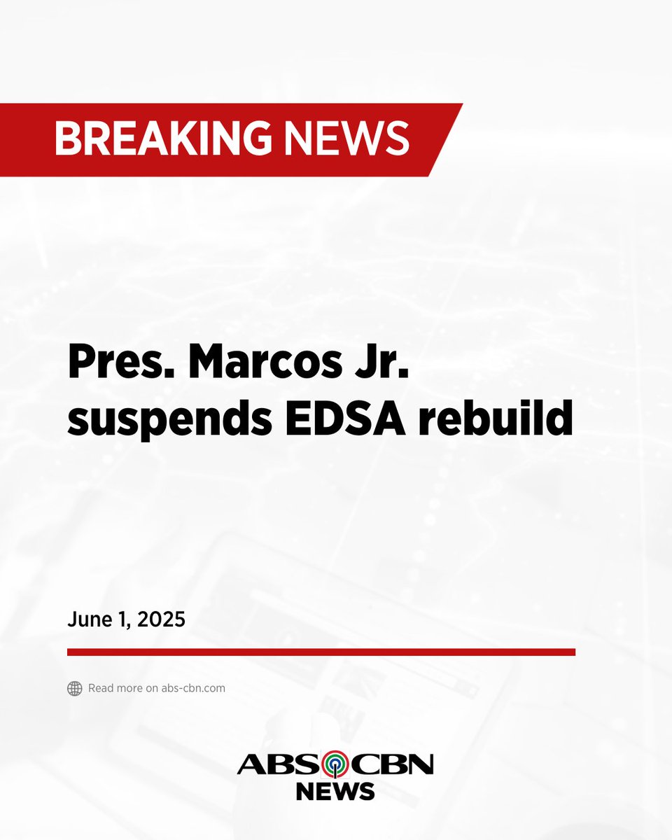 ABS-CBN News (@abscbnnews) on Twitter photo BREAKING: President Ferdinand Marcos Jr. halts EDSA rebuild to give the government ample time to âfind a better wayâ for the public. | via <a href="/_katrinadomingo/">Kat Domingo</a> BREAKING: President Ferdinand Marcos Jr. halts EDSA rebuild to give the government ample time to âfind a better wayâ for the public. | via <a href="/_katrinadomingo/">Kat Domingo</a>